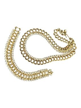 Necklace /Bracelet Set.Gold-Tone chain link Crystal rhinestones